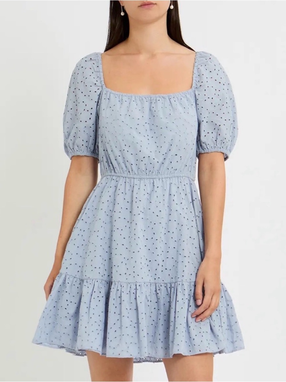 & 0ther Stories Puff Sleeve Light blue Organic Cotton Eyelet Dress 12